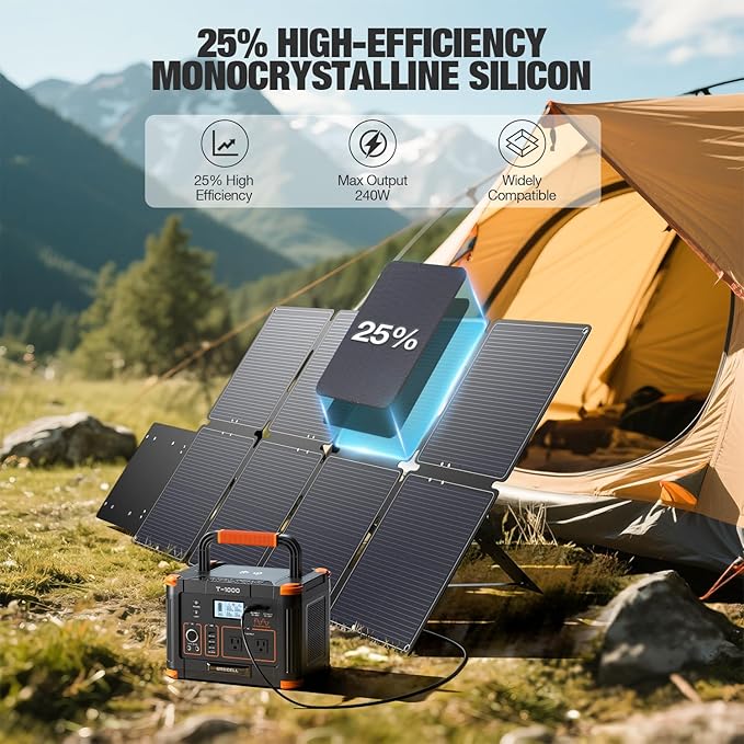 240W Portable Solar Panel for Power Station, Ultra Light Foldable Solar Panel Kit, 25% High Efficiency, IP65 Waterproof, Solar Charger for Outdoor Camping RV Boat Home Backup Power, Off-Grid