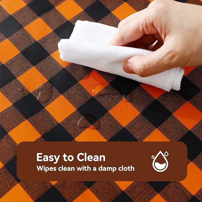 Romanstile Rectangle Vinyl PVC Tablecloth, 100% Waterproof Buffalo Plaid Plastic Table Cloth, Oil Proof Heavy Duty Wipeable Table Covers for Dining/Camping/Picnic/Outdoor - 54 x 78, Black and Orange