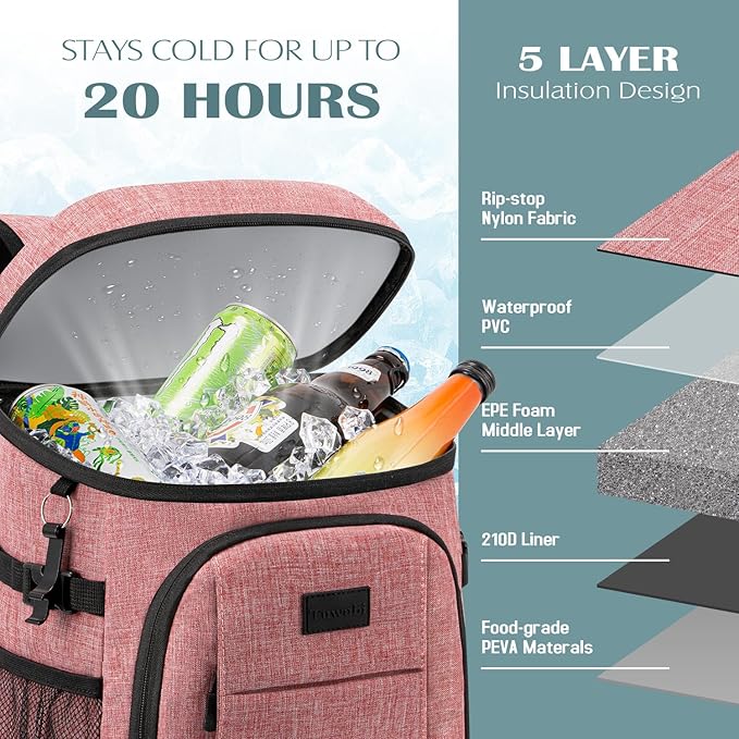 Tuwubi Cooler Backpack 35/42 Cans, Backpack Coolers Insulated Leak Proof for Men Women, Waterproof Soft Sided Lunch Camping Beach Travel Ice Chest Backpack Cooler Bag