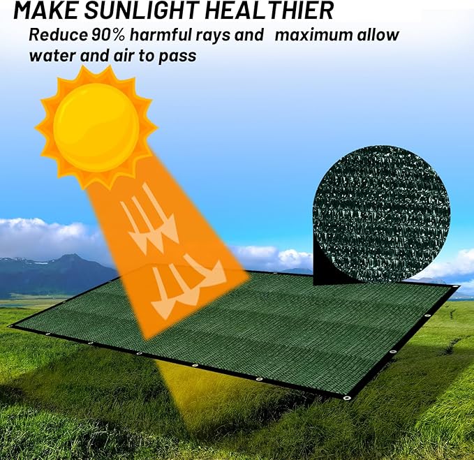 Cool Area 90% Sun Shade Cloth Mesh Tarp with Grommets for Plant Cover 8x10ft Patio Canopy Garden Pergola Blackhouse Car Barn Kennel Green