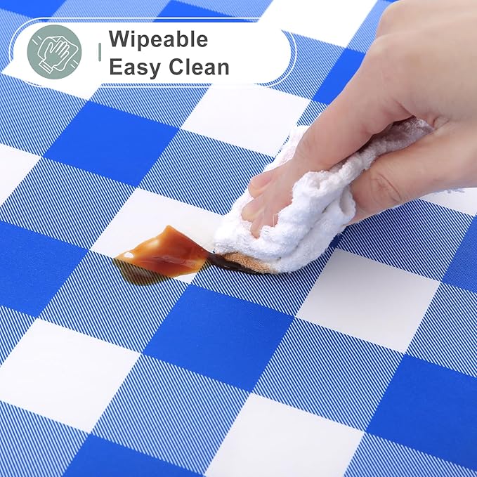 misaya Rectangle Waterproof Vinyl Table Cloth, Buffalo Flannel Backed Tablecloth, Wipeable Plastic Table Cover for Seaside, Picnic, Outdoor (60" x 120", White and Blue)