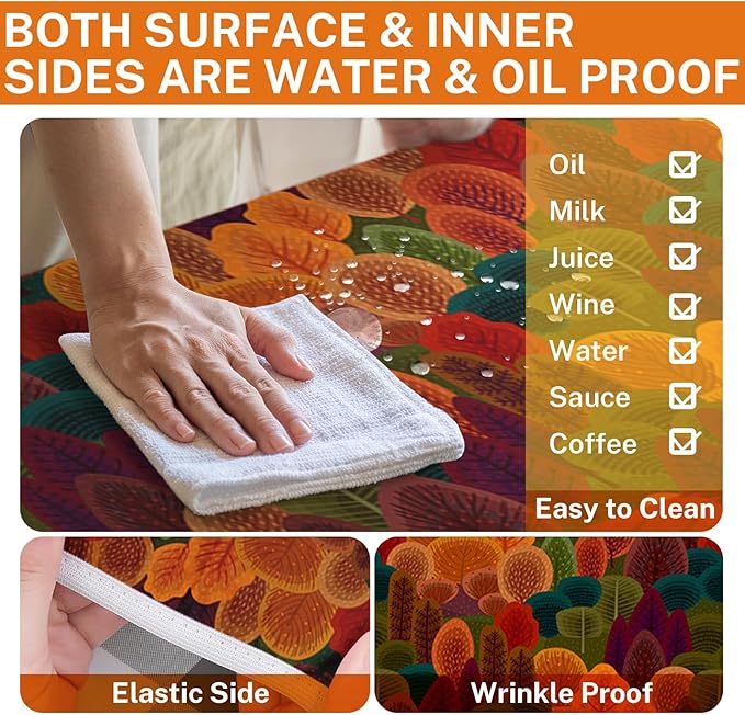 Picnic Table Cover with Bench Covers Elastic Edges, Fall Tree Fitted Table Cover, Outdoor Patio Camping Essentials 72 Inch 3PCS, Waterproof Camping Fitted Tablecloth with Drawstring Bag