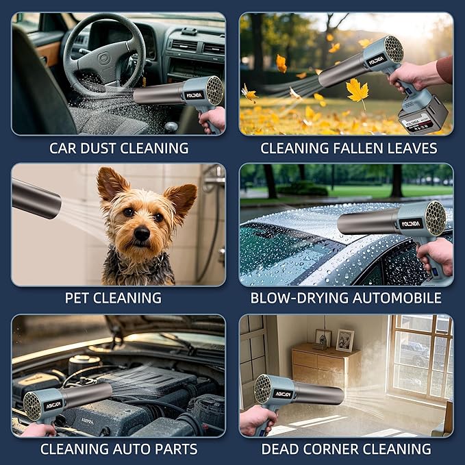 Handheld Cordless Lightweight Powerful Car Dryer Air Blower with 1800G & 335MPH Powerful, Air Duster Electric Leaf Blower Cleaning Dryer Turbo for Patio Cleaning, Lawn Care and Car Drying