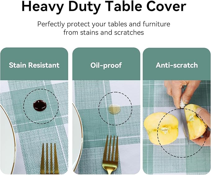 Romanstile Rectangle Plastic Tablecloth, 100% Waterproof Oil-Proof Checkered PVC Table Cloth, Heavy Duty Vinyl Table Cover for Dining, Camping, Picnic, Outdoor - 54 x 120 Inch, Sage Green Checkered