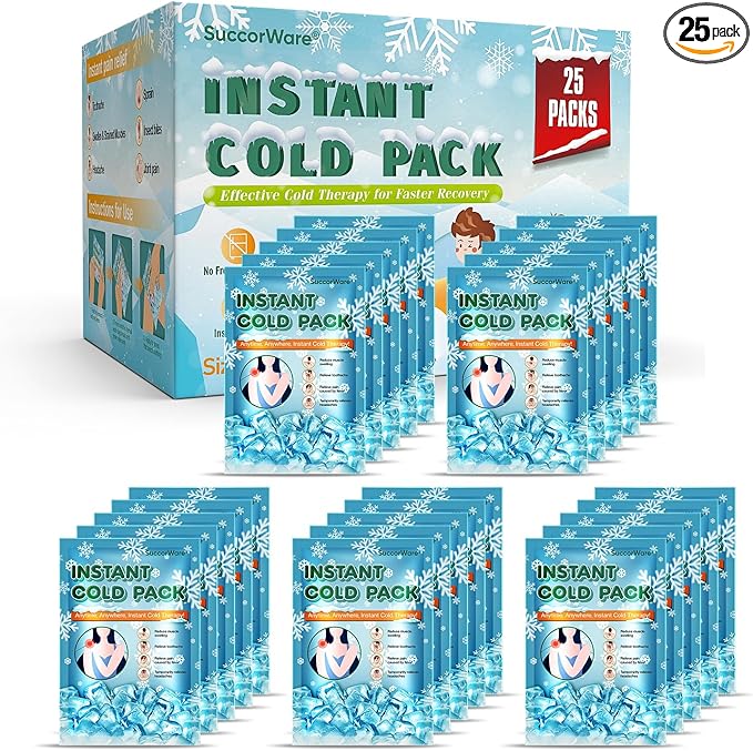 25 Packs Instant Cold Pack for Large Size (5.9" x 8.6") - Disposable First Aid Ice Packs for Injuries - Cold Compress for Pain Relief, Swelling, Inflammation, Toothache, Athletes & Outdoor Activities