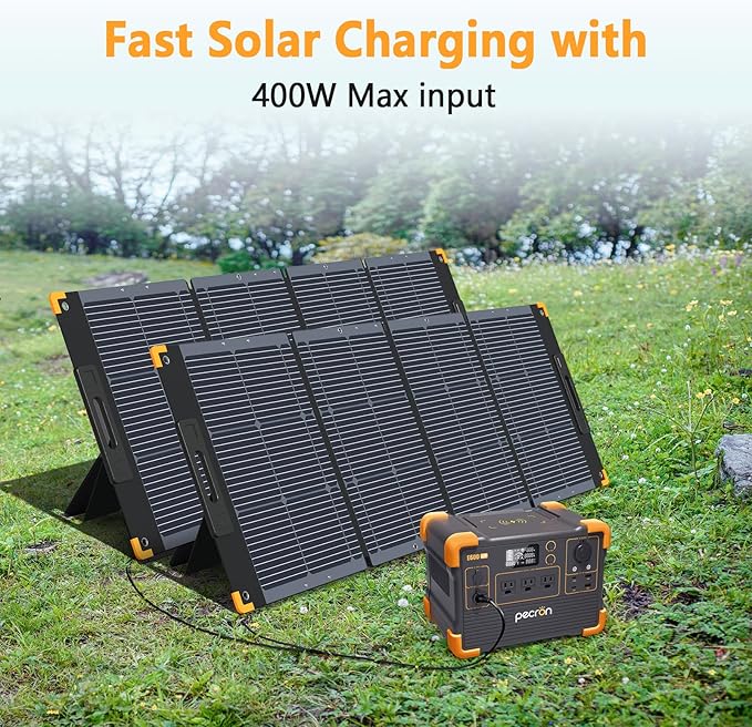 pecron Portable Power Station E600LFP with 2x200W Solar Panels, 614Wh Solar Generator with 3X1200W AC Outlets, LiFePO4 Battery Backup for Outdoor, Camping, Emergency