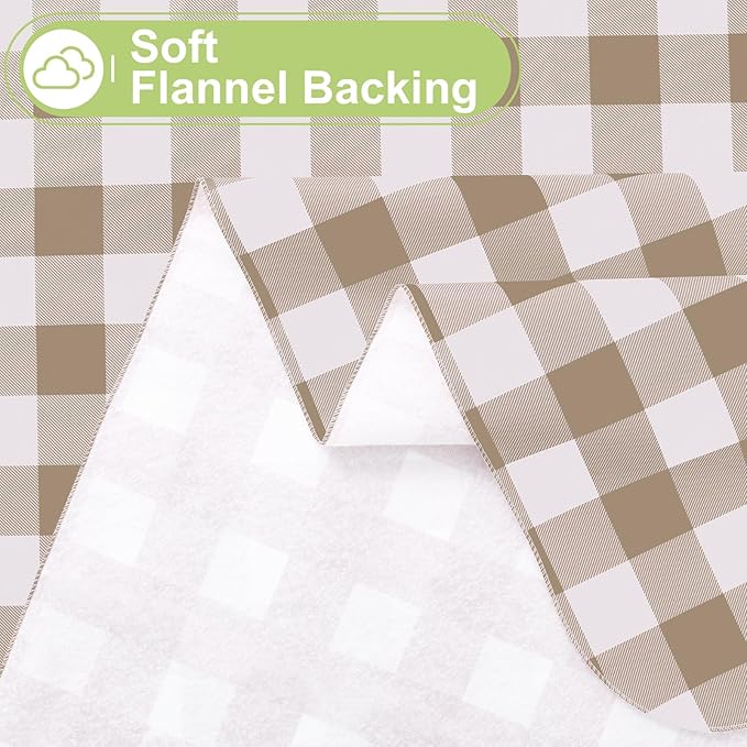 Smiry Rectangle Table Cloth, Waterproof Vinyl Tablecloth with Flannel Backing, Wipeable Buffalo Plaid Table Cover for Dining, Indoor and Outdoor (Khaki & White, 60"x120")