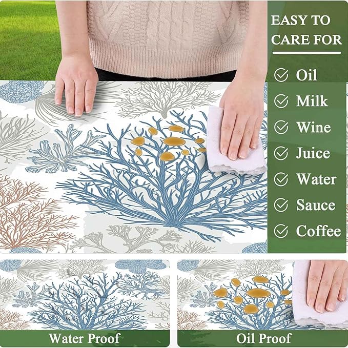 CAPSCEOLL Elastic Picnic Table Cover with Bench Covers 5Ft Waterproof Fitted Picnic Table Cover Cloths for Outdoors Camping Tablecloth with Drawstring Bag, 60X30in, Blue Sea