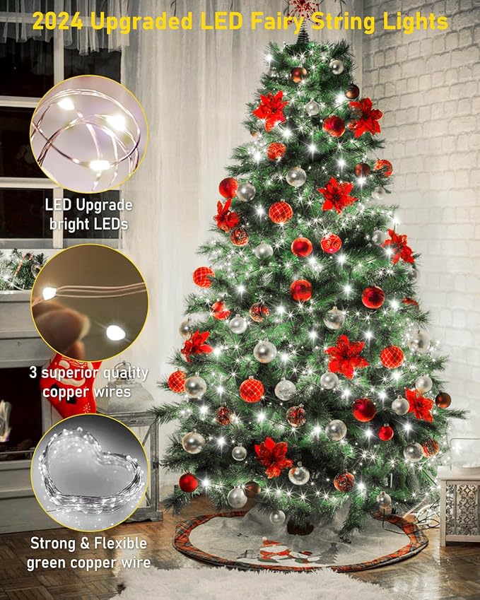 KNONEW 100FT Outdoor Christmas Fairy Lights Plug in,300 LED String Lights Outdoor Waterproof 8 Modes for Wedding Bedroom Walls Garden Trees Decoration(Cool White)