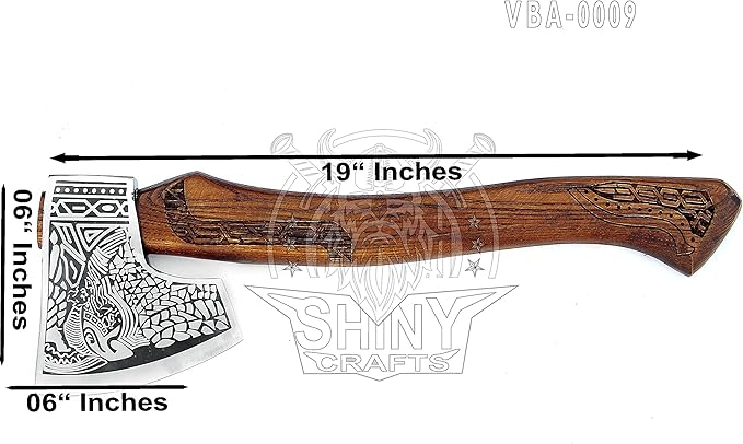 SHINY CRAFTS-Axes Viking Axe Hatchet-Norse Battle Axe Best Handmade Tomahawk Viking Bearded Axe Beautiful Camping Axe Best Gift for him with Leather Sheath (VBA 09)
