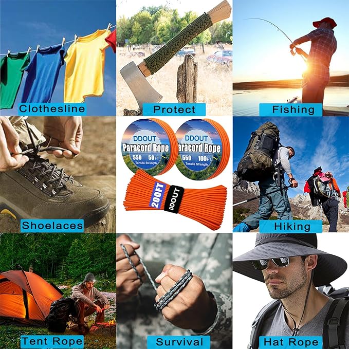 Paracord Nylon Rope Orange 100ft with 7-Strand Core, 10 Colors and 50/100/200 ft, Type III Parachute Cord 4mm for Camping, Survival, Hiking, DIY, Crafting, Outdoor Utility Rope