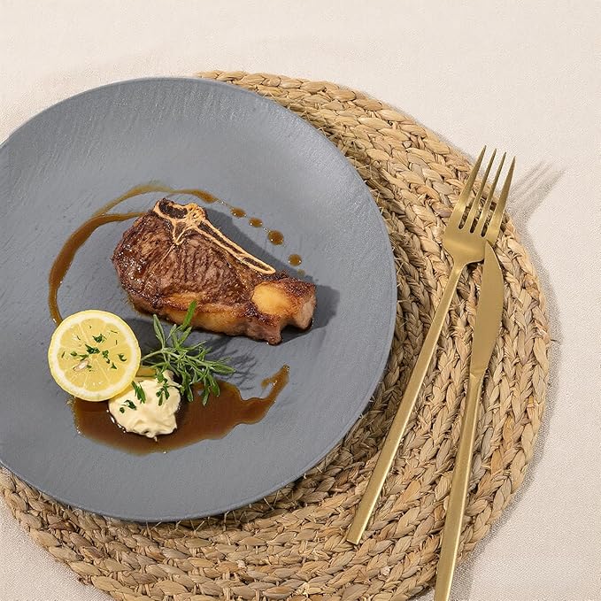 WONDERFUL 32pcs Dark Grey Plastic Plates Reusable Plates Unbreakable and Dishwasher safe Dishes Set Outdoor Plate Includes:16 Dinner 10" and 16 Dessert Plate 7.3" Suitable for BBQ & Camping