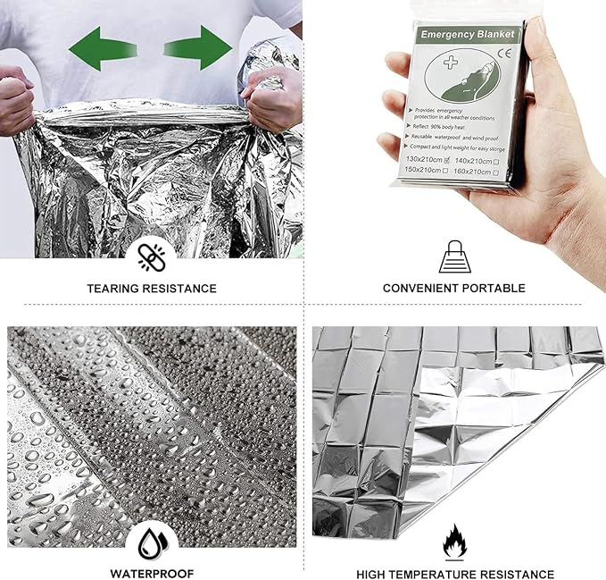 Emergency Foil Thermal Blanket (Pack of 50), 210 x 160 cm (82" x 63") Emergency shelter Survival Reflective Blankets Perfect for Outdoors, Hiking, Survival, Marathons or First Aid