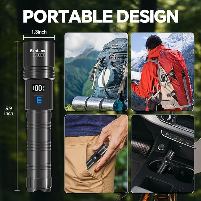 3Pack Rechargeable Flashlights 99000 High Lumens, Super Bright Flashlight with LCD Digital Display, 5Modes Adjustable LED Flashlight Tactical Flashlights High Powered, Flash Lights for Emergency