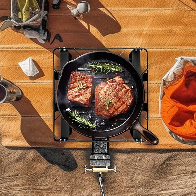 Vivicreate 185000 BTU High Pressure Propane Burner Outdoor Gas Stove Single Burner Cooktop for Turkey Fryer Seafood Boil Brewing BBQ Camping Stove Estufa de Gas Portátil Fogón de Gas 2 valve