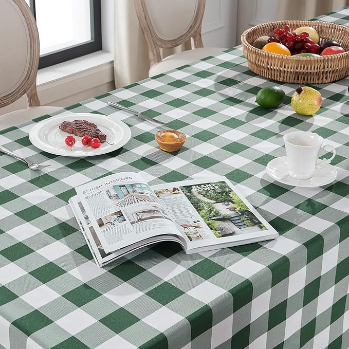 Softalker Gingham Checkered Rectangle Tablecloth - Waterproof Buffalo Plaid Table Cloth Stain Resistant Washable Table Cover for Picnic/Camping/Outdoor - Hunter Green, 60 x 120 Inch