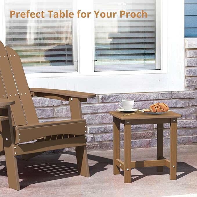 LUE BONA Outdoor Side Table Set of 2, HDPS Small Outdoor Table, Adirondack Side Table, Outside End Table for Patio, Porch, Deck, Pool, Weather Resistant/Easy Maintenance/Indoor or Outdoor Use, Brown