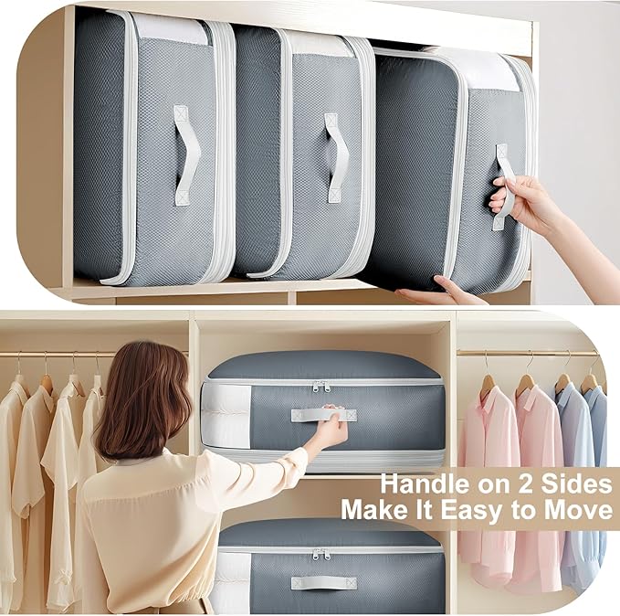 Comforter Storage Bag - 130L Large Capacity Blanket Storage Bags 4-Layer Ultra Space Saving Self Compression Organizer, Washable Compression Bags for Storage Comforter Blanket, 4-Pack, Grey