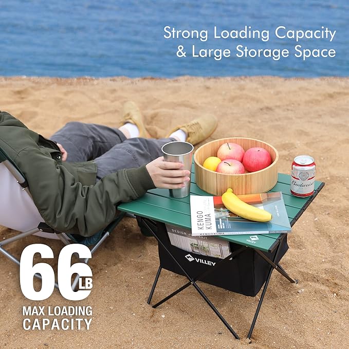 VILLEY Portable Camping Side Table, Ultralight Aluminum Folding Beach Table with Carry Bag for Outdoor Cooking, Picnic, Camp, Boat, Travel