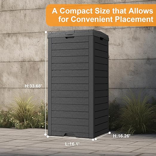 Vixzen 38Gallon Outdoor Trash Can with Lid,Waterproof Resin Waste Bin,Lightweight,Large Sturdy Garbage Bin for Patio,Kitchen,Backyard,Black