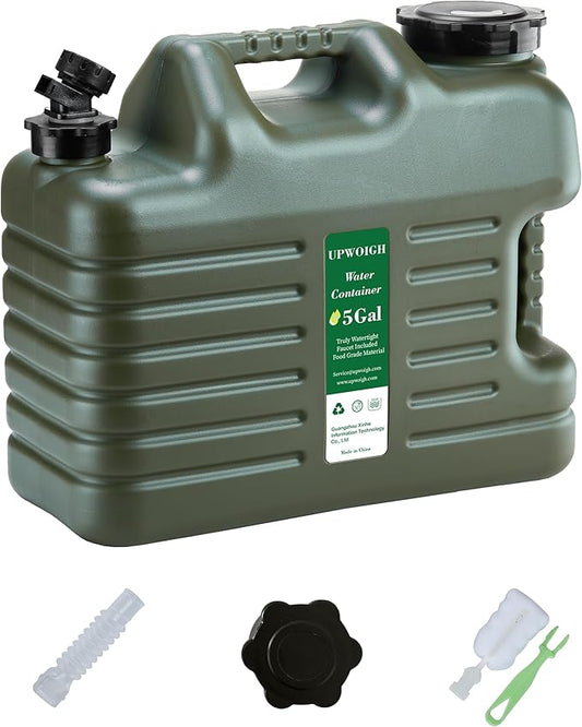 UPWOIGH 5 Gallon Water Jug, Thickened Water Storage Overlanding Gear Containers, Camping Essential Truly Leak-Proof Green Water Tank,BPA Free Portable Emergency Water Can for Outdoors Hiking RV