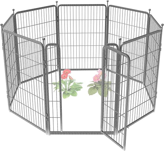 FXW Garden Fence with Door, 40in(H) x 18ft(L) 8 Panels Dog Fence Outdoor for The Yard - Heavy Duty Metal Fencing Tall Animal Barrier for Dog and Rabbit, Easy Assemble