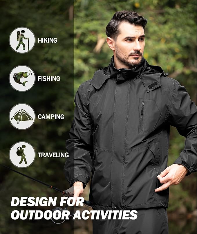 SWISSWELL Mens Rain Jackets Waterproof with Hood Men Windbreaker Jackets Lightweight Rain Coats for Golf Fishing Hiking