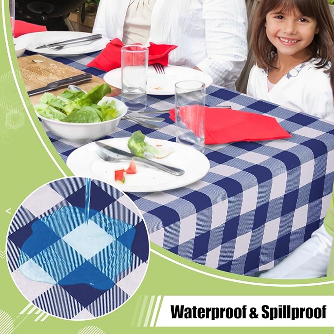 Smiry Rectangle Table Cloth, Waterproof Vinyl Tablecloths with Flannel Backing, Wipeable Buffalo Plaid Table Cover for Dining, Indoor and Outdoor (Navy & White, 60"x84")