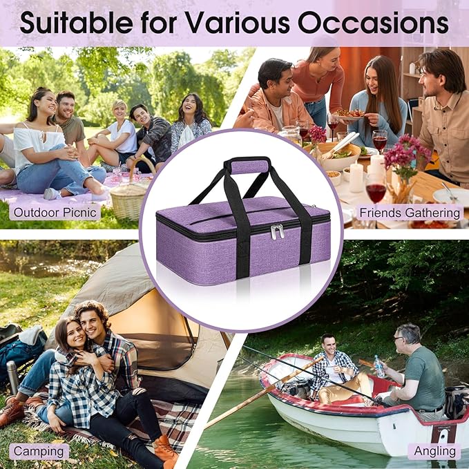 Insulated Casserole Carrier, Portable Casserole Carrier for Hot or Cold Food Lunch Tote Warmer or Cooler Bag, Lasagna Lunch Bag for Potluck Parties- Fits 9" x 13" Baking Dish-Purple