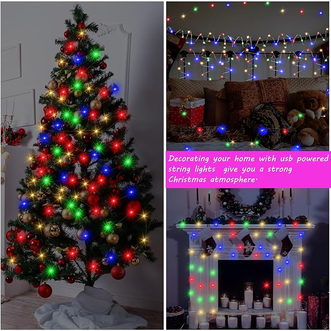 Macarrie 6 Pcs USB String Lights 33 ft 100 LED Fairy Lights Powered String for Christmas Indoor Outdoor Wedding Party Tree Home Festival Garden Decoration (Colorful)