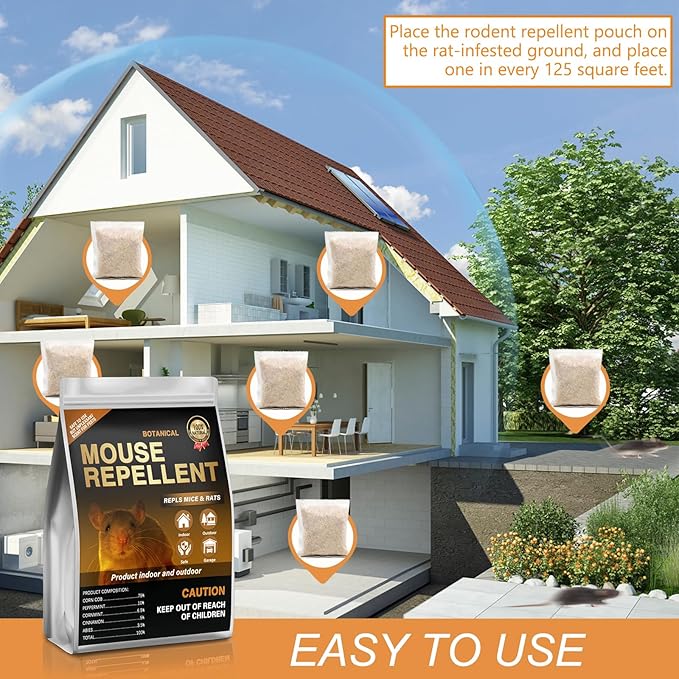 24 Pack Mouse Repellent Pouches,Rodent Repellent for Car Engines,Mouse deterrents That Works,Peppermint Oil to Repel Mice and Rat