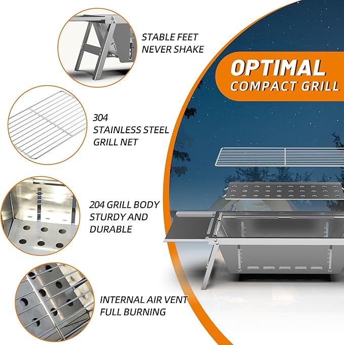 𝐁𝐚𝐫𝐛𝐞𝐜𝐮𝐞 𝐆𝐫𝐢𝐥𝐥𝐬,Portable 𝐂𝐡𝐚𝐫𝐜𝐨𝐚𝐥 𝐆𝐫𝐢𝐥𝐥 Foldable Grills ,𝐒𝐦𝐚𝐥𝐥 𝐆𝐫𝐢𝐥𝐥𝐬 𝐎𝐮𝐭𝐝𝐨𝐨𝐫 𝐂𝐨𝐨𝐤𝐢𝐧𝐠 for Travel, 𝐂𝐚𝐦𝐩𝐢𝐧𝐠 𝐒𝐦𝐨𝐤𝐞𝐫 𝐁𝐁𝐐 𝐆𝐫𝐢𝐥𝐥,Stainless Steel Table Top Grill Charcoal for Outdoor Cooking,Camping,Backyard