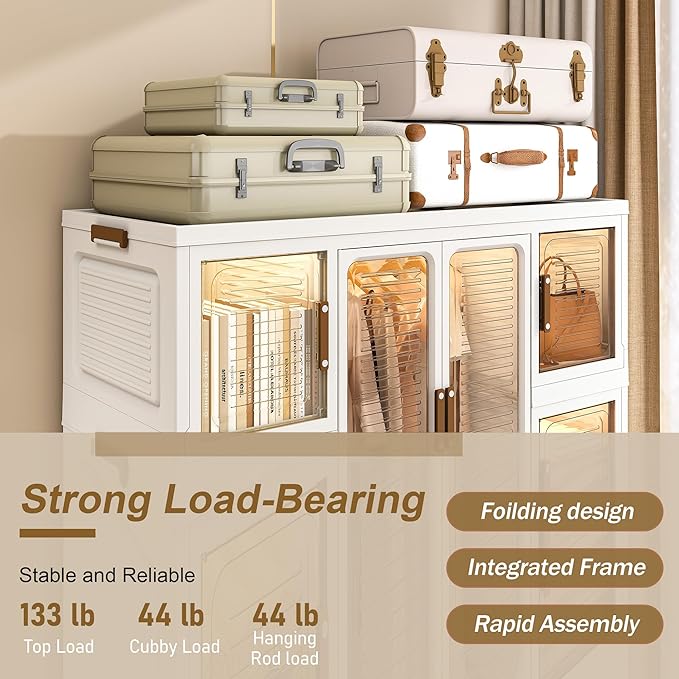 Collapsible Expandable Wardrobe Closet, Multi-Function Plastic Wardrobe,Wardrobes Storage Cabinet (12 Cubes+2 Hanging Rod)