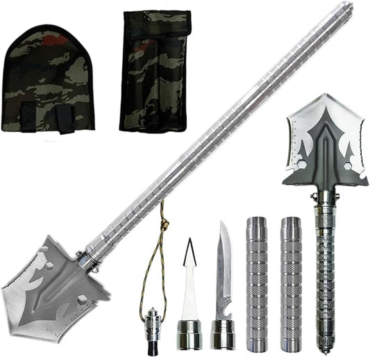 Survival Shovel Military Grade - 16-in-1 Tactical Folding Shovel with Ruler & Pouch | Heavy Duty Unbreakable Design for Camping, Hiking, Off-Road, Emergency, Gardening