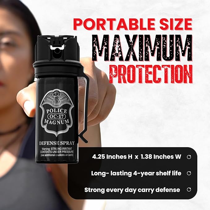 POLICE MAGNUM Pepper Spray Self Defense- Max Strength- 16ft Range- Portable Law Enforcement Unit - Made in The USA - 1 Pack 2oz Flip Top