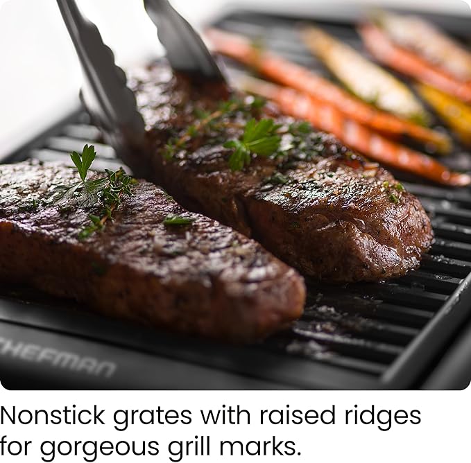 Chefman Electric Smokeless Indoor Grill w/ Non-Stick Cooking Surface & Adjustable Temperature Knob from Warm to Sear for Customized BBQing, Dishwasher Safe Removable Water Tray, Black