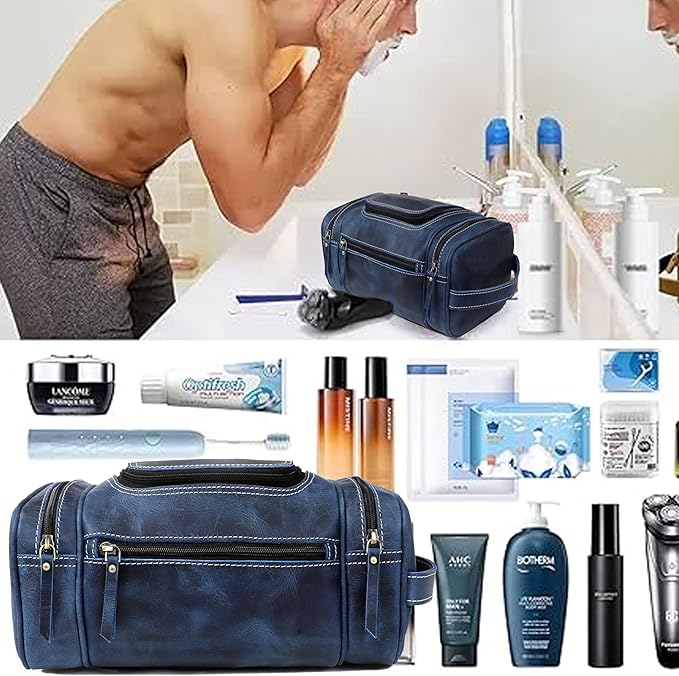 VC VINTAGE COUTURE Leather Toiletry Bag for Men Extra Large Leather Men's Toiletry Bag for Traveling Real Leather Dopp Kit for Men Leather Shaving Bag for Travel