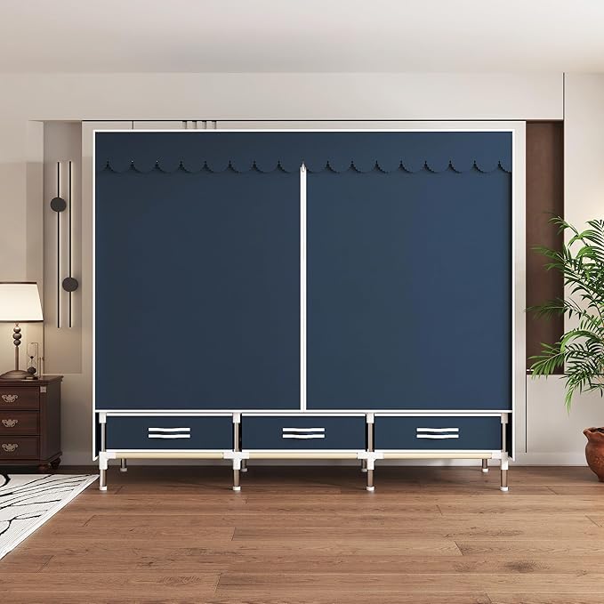 Heavy Duty Wardrobe Portable Closet Organizer Metal Clothing Rack for Hanging Clothes with Drawer Easy to Assemble Stronger Load-Bearing Detachable Design (Style 12)