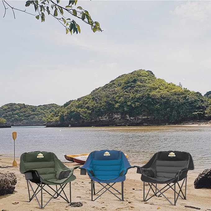 Oversized XL Padded Camping Chair Set of 2 Wide Heavy Duty Lawn Chairs Support 450 LBS Portable Folding Gaint Plus Camp Chair for Outdoor Outside Sports Baseball Soccer-Blue