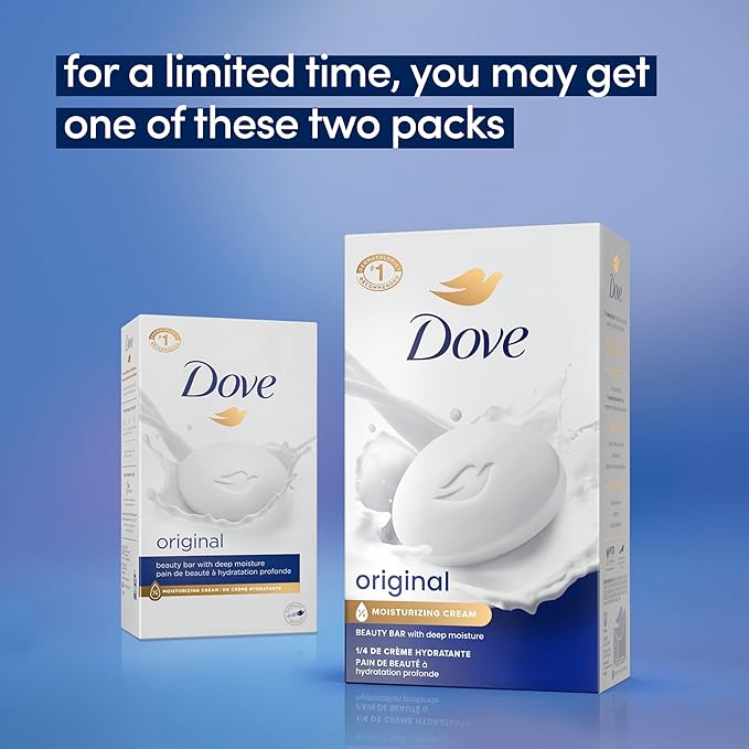 Dove Beauty Bar Soap Original 8 Count for Soft, Smooth Skin, with 1/4 Moisturizing Cream 3.75 oz