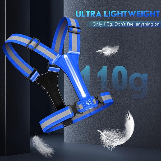 Simket Led Reflective Vest Running Gear, High Visibility Reflective Running Gear Rechargeable Adjustable Led Running Vest, Safety Night Running Gear for Men Women