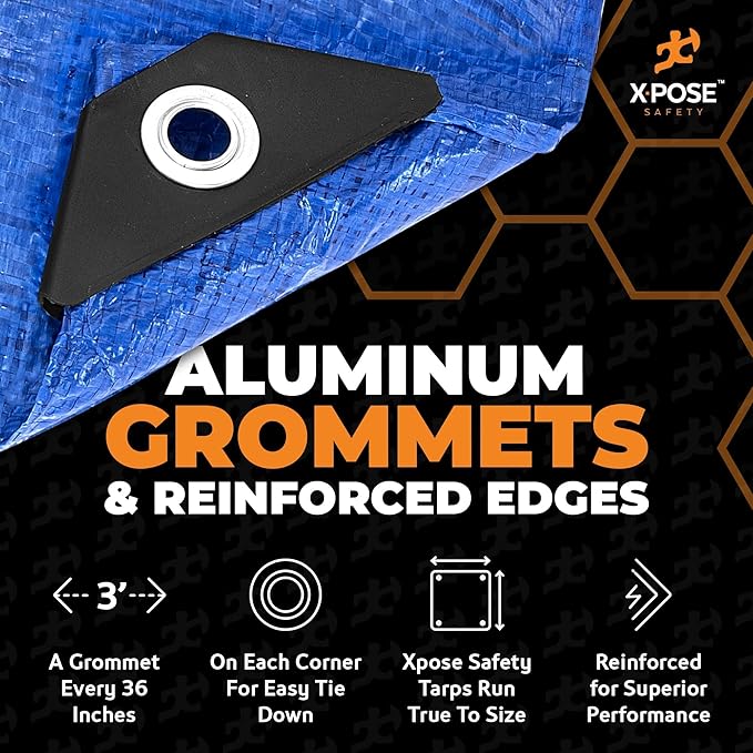 Better Blue Poly Tarp 8' x 10' (2-Pack) - Multipurpose Protective Cover - Lightweight, Durable, Waterproof, Weather Proof - 5 Mil Thick Polyethylene - by Xpose Safety