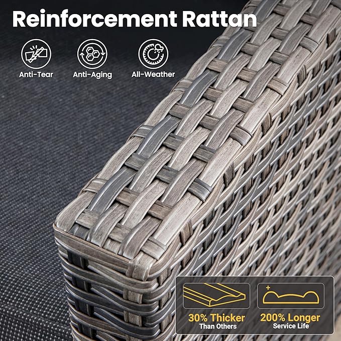 ovios 8 Pieces Patio Furniture Set with 30" Fire Pit Table, Outdoor Wicker Sofa with Comfy Cushions, All Weather High Back Rattan Couch Conversation Set, Black