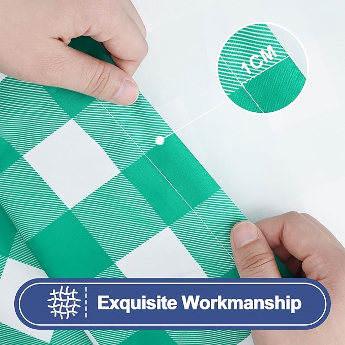 Smiry Picnic Table Cover with Bench Covers, Waterproof Elastic Fitted Tablecloths for 8 Foot Rectangle Tables, Washable Buffalo Plaid Tablecloth for Camping, Outdoor (Green & White, 30"x96")