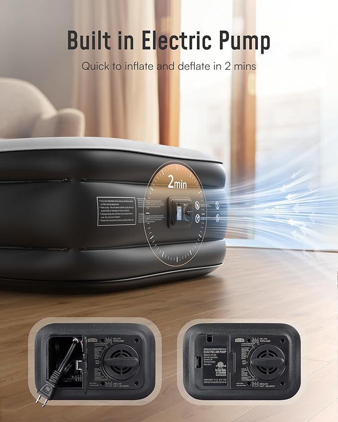 Airefina Twin Air Mattress with Built in Pump Raised, Comfort Twin Blow Up Mattress Upgraded Inflatable Mattress for Camping Guest Home, 2 Mins Quick & Fast Inflation Air Bed, Colchon Inflable