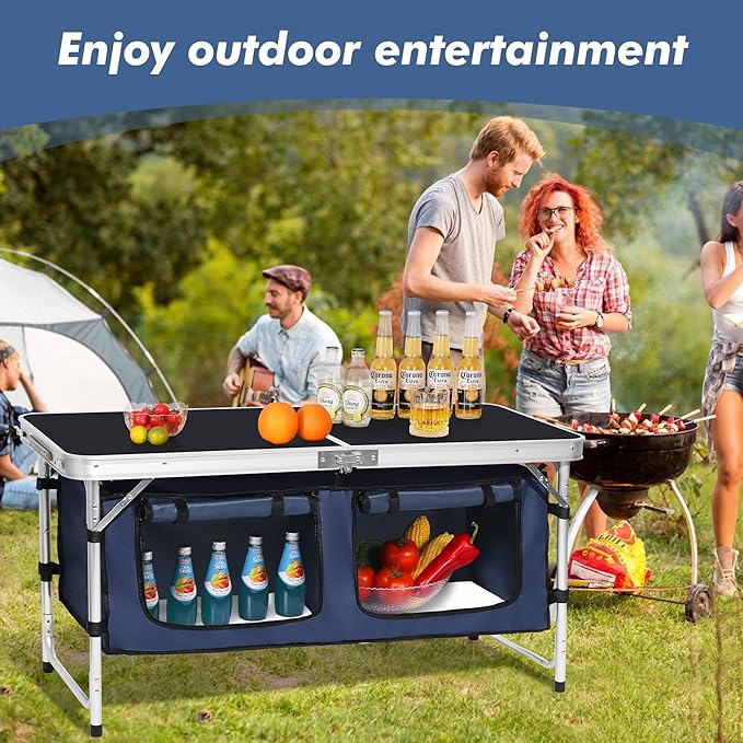 Camp Field Camping Folding Aluminum Table with Adjustable Legs for Outdoor Travel Beach, Backyards, BBQ, Party and Picnic Foldable Table