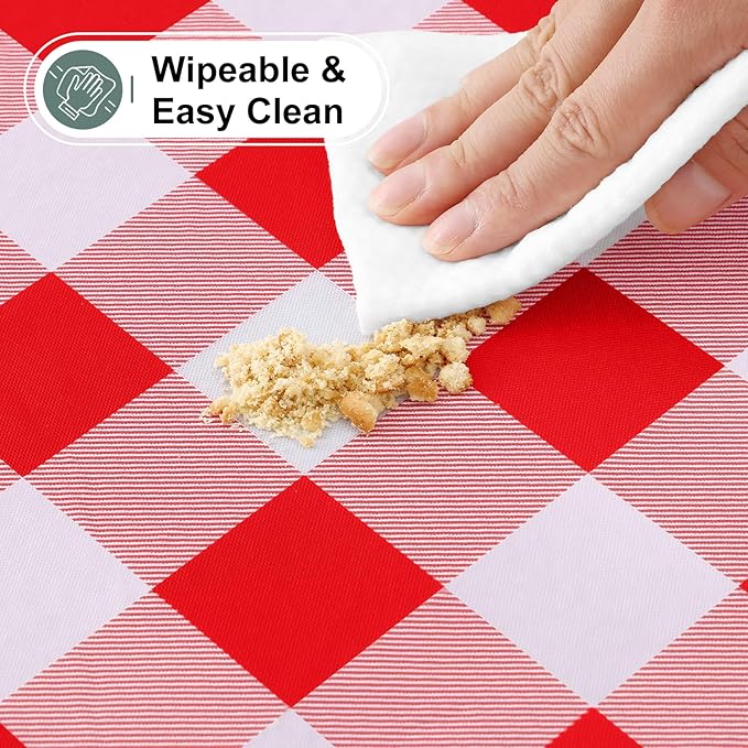 misaya Buffalo Rectangle Picnic Tablecloth, 4 Foot Elastic Fitted Vinyl Table Cloth with Flannel Backing, Waterproof Plaid Table Covers for Dining, Camping, Outdoor (Red and White, 24" x 48")