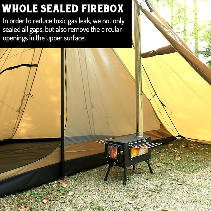 Preself Hot Tent Stove, Large Side Window, Winter Wood Burning Stove for Heating Cooking Camping Hunting (XL)
