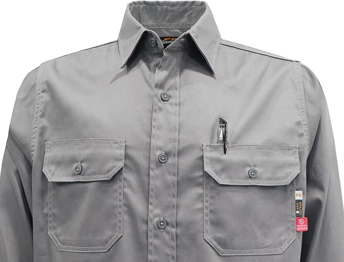KONRECO FR Shirts for Men Fire Resistant Button Down Work Shirt 100% Cotton 6.5oz Lightweight Welding Shirts