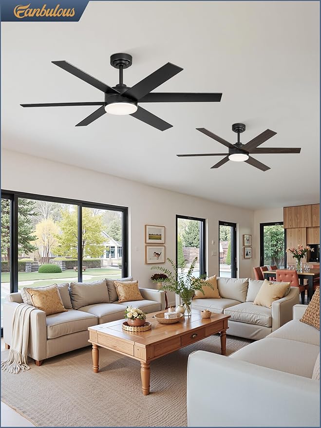 52 Inch Ceiling Fans with Lights and Remote, Reversible 6 Blades, Dimmable, 3000K-6000K Adjustable, Outdoor Ceiling Fans for Patios, Large Ceiling Fan for Indoor or Covered Outdoor, Black